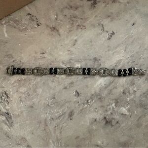 Vintage Signed Premier Designs Marcasite Design w/Black Beads Bracelet